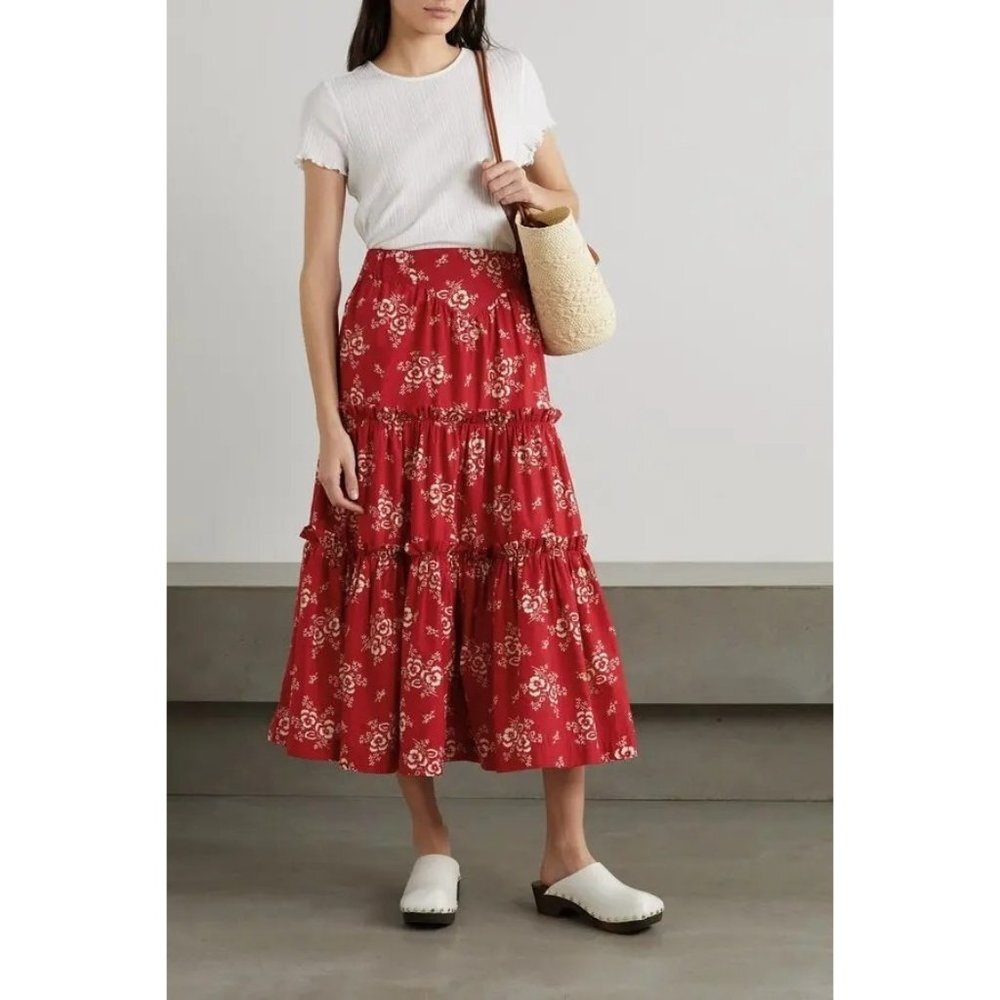 Sea New York Alessia Tie Floral Print Cotton Midi Skirt-sz XXS